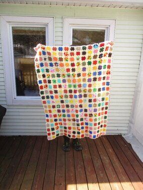 Roseanne Style Granny Square Afghan MultiColor Crochet Throw Heavy 39”x51”